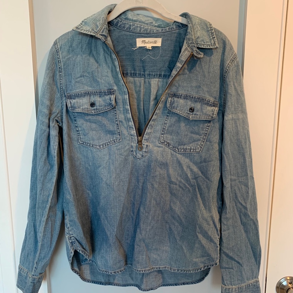 MADEWELL DENIM ZIP TOP